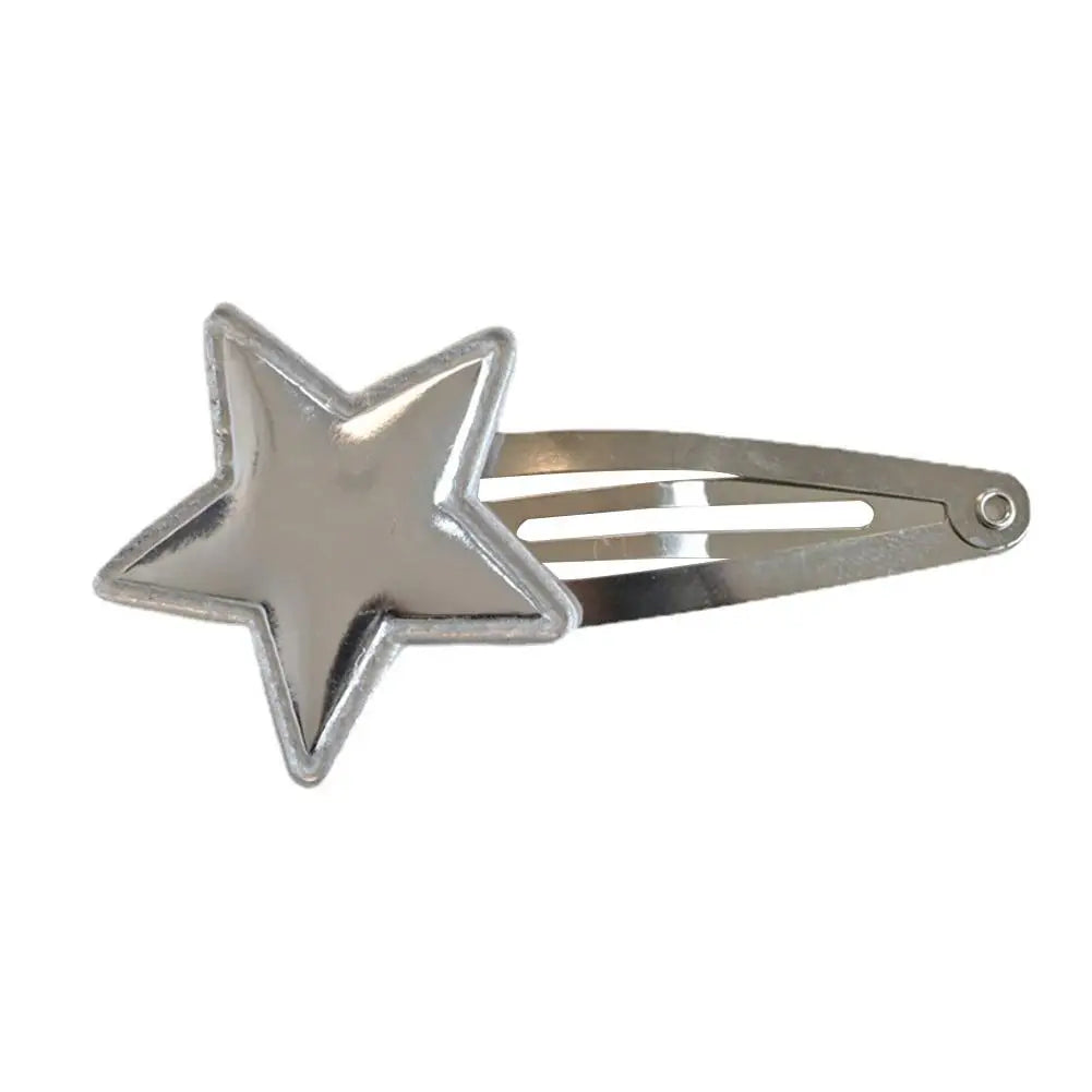 1 Pair Silver Star Snap Hair Clips