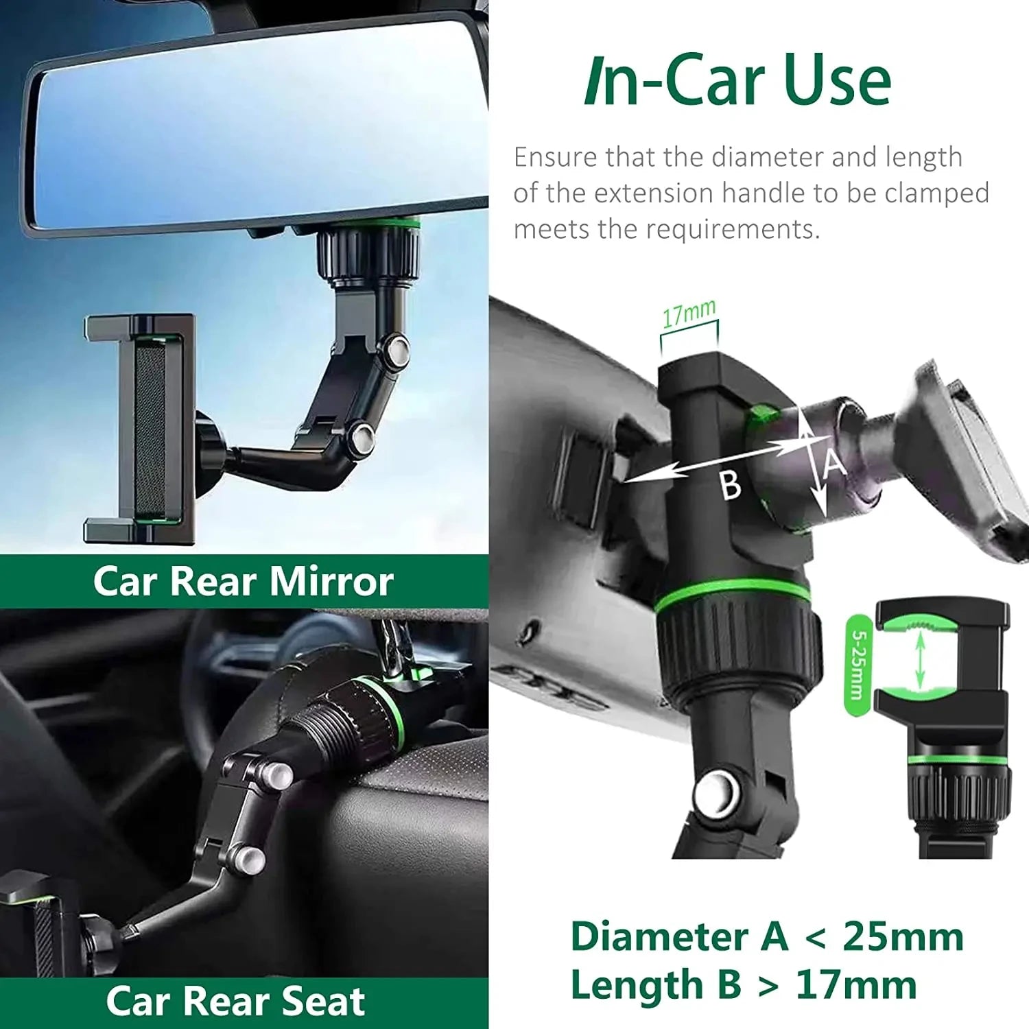 Rearview Mirror Phone Holder for Car - 360° Rotating Phone Mount