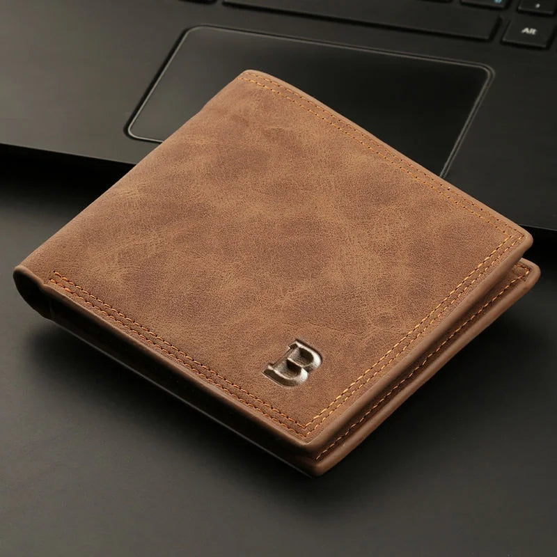 Thin Men Leather Wallets Small with Coin Bag Zipper