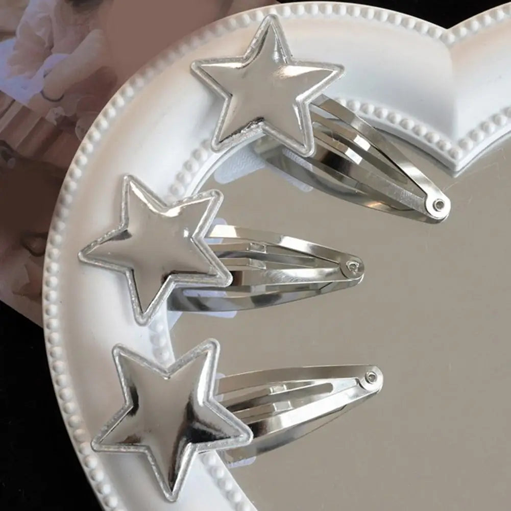 1 Pair Silver Star Snap Hair Clips