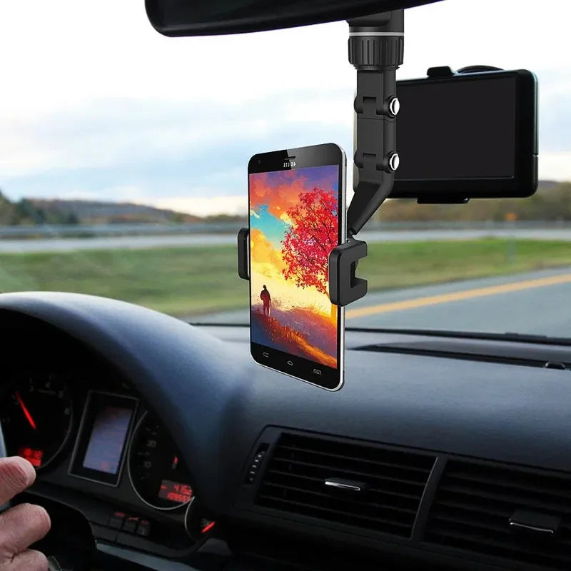 Rearview Mirror Phone Holder for Car - 360° Rotating Phone Mount