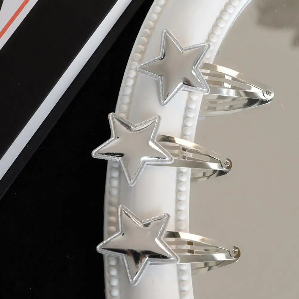 1 Pair Silver Star Snap Hair Clips