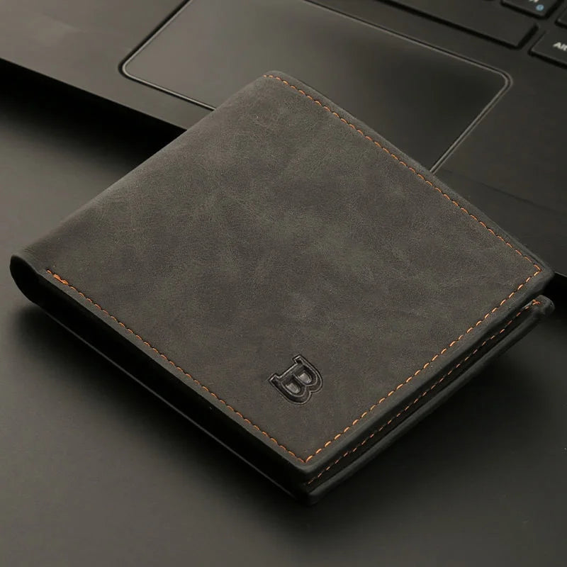 Thin Men Leather Wallets Small with Coin Bag Zipper