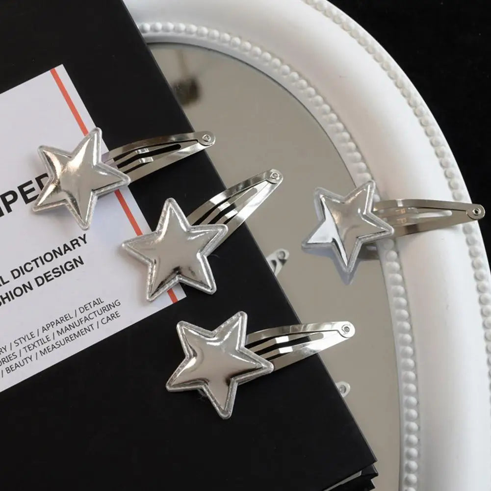 1 Pair Silver Star Snap Hair Clips