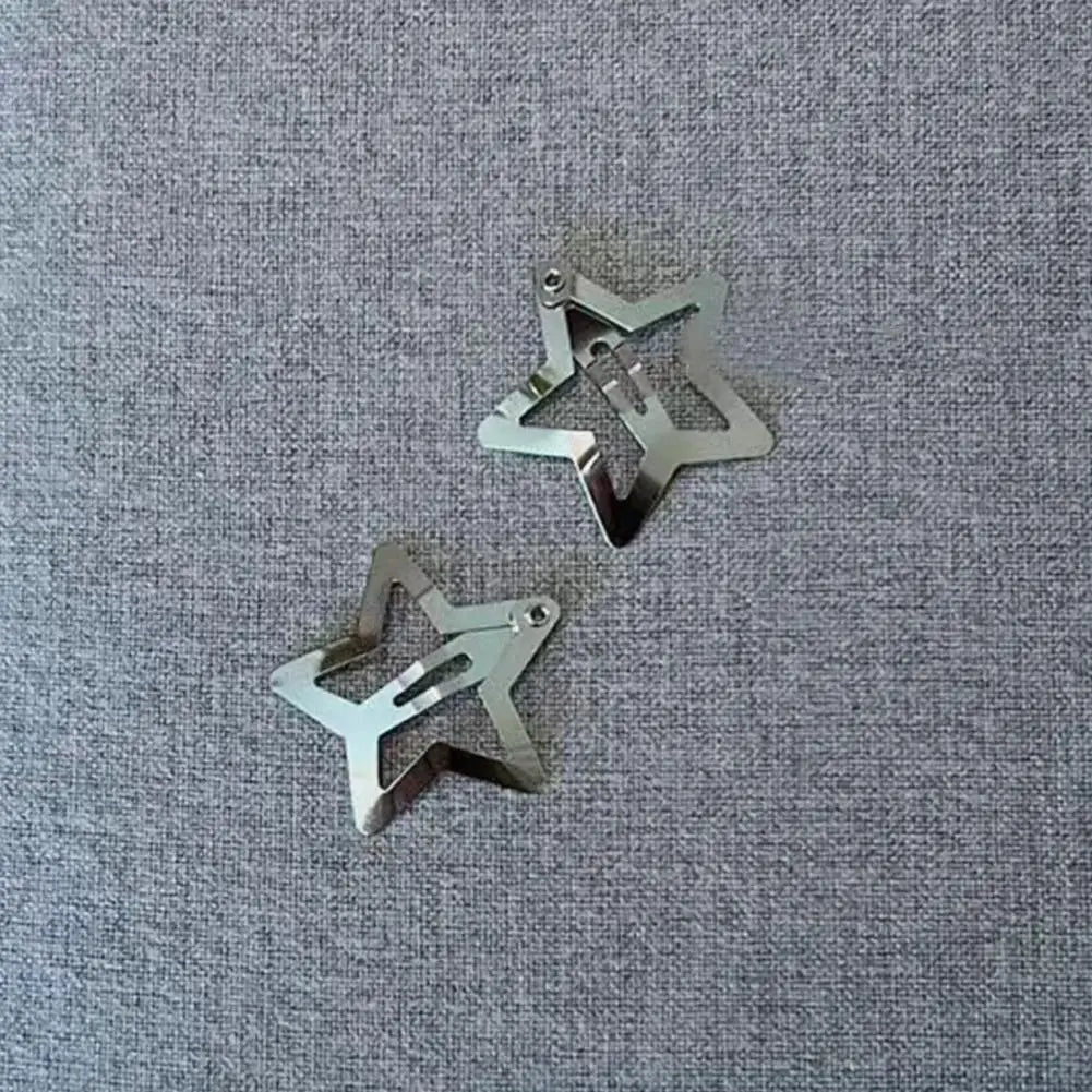 1 Pair Silver Star Snap Hair Clips