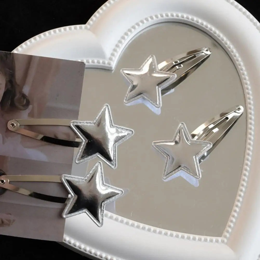 1 Pair Silver Star Snap Hair Clips