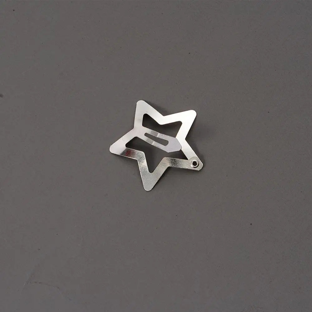 1 Pair Silver Star Snap Hair Clips