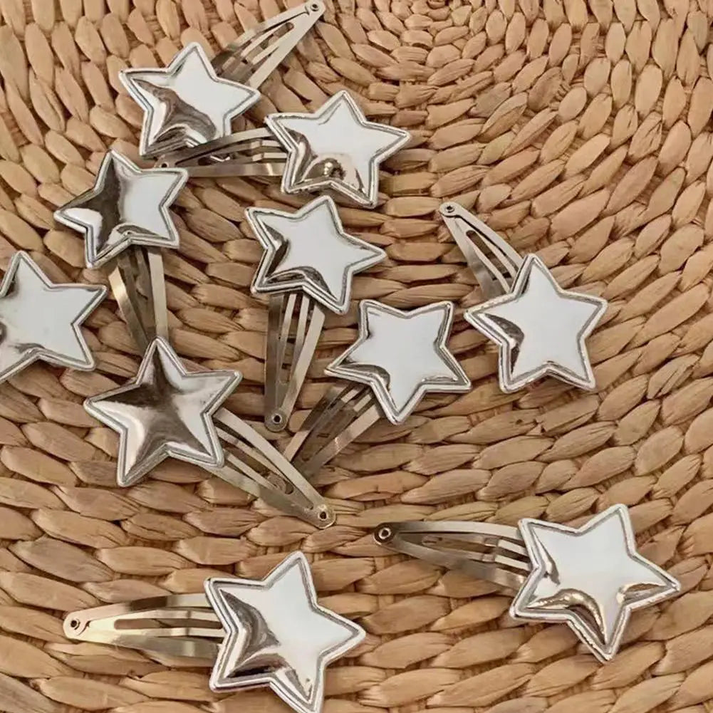 1 Pair Silver Star Snap Hair Clips