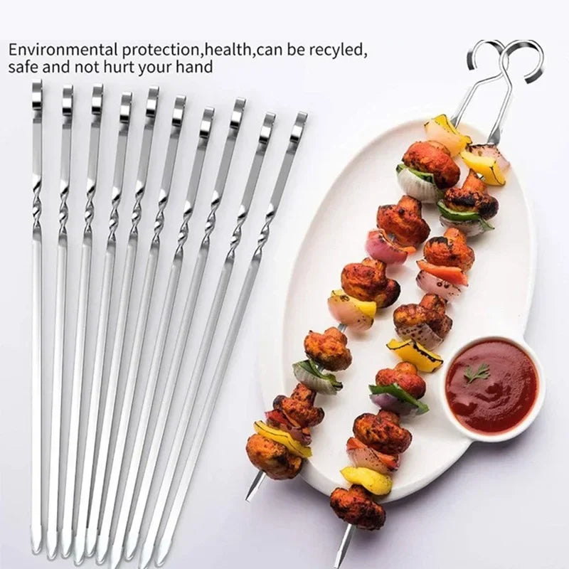 Silver Barbecue Skewer Stainless Steel Reusable Grill Sticks