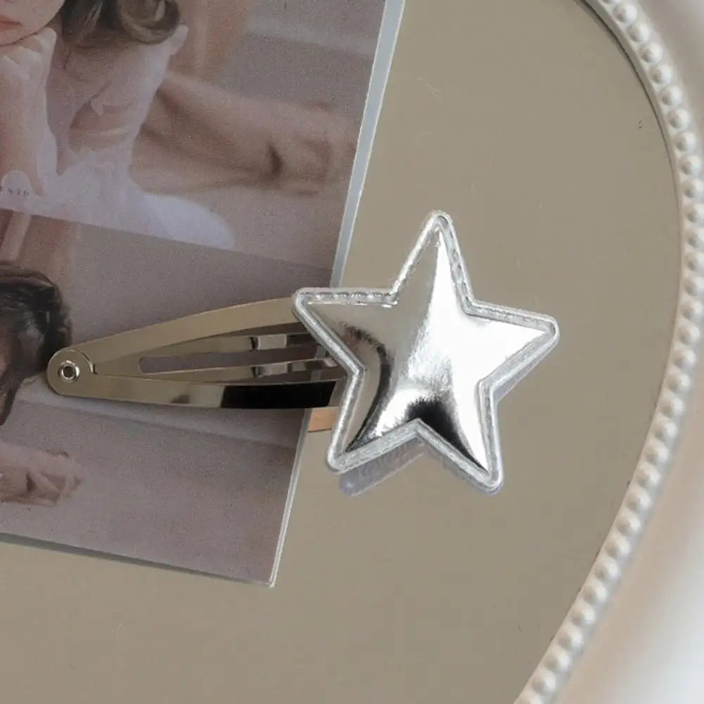 1 Pair Silver Star Snap Hair Clips