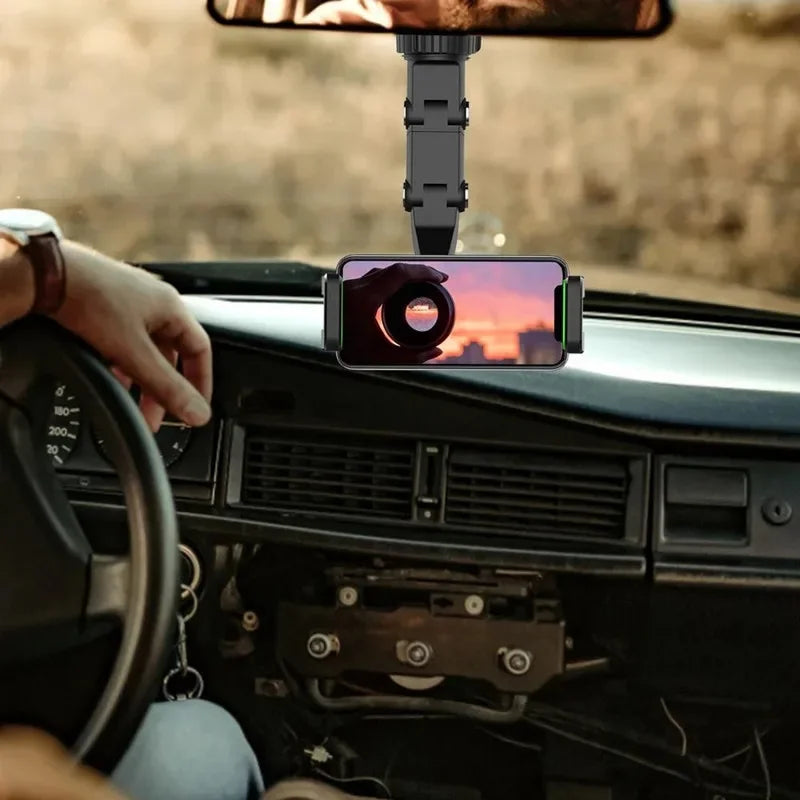 Rearview Mirror Phone Holder for Car - 360° Rotating Phone Mount