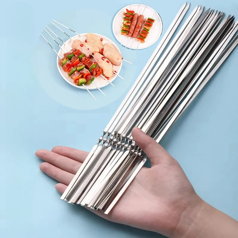 Silver Barbecue Skewer Stainless Steel Reusable Grill Sticks